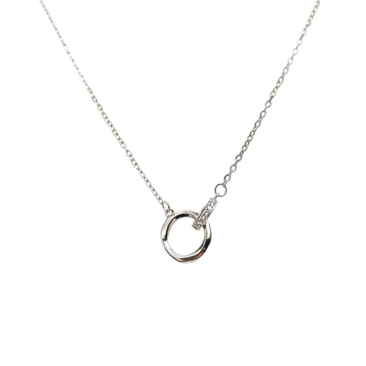 Lustre of Love silver chain necklace with a shiny interlocked ring pendant featuring a small diamond accent