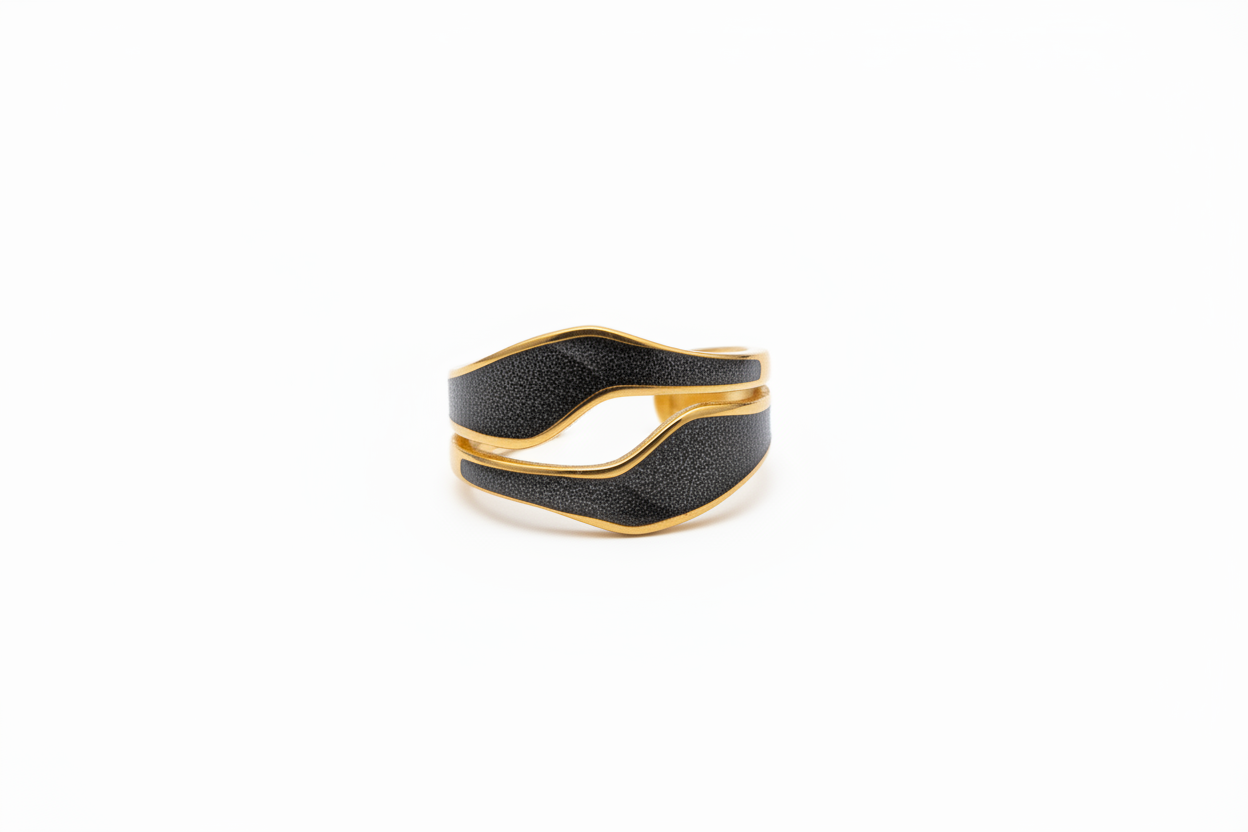 Lustre of Love Black and Gold Ring with Unique Design in Stainless Steel Adjustable Size