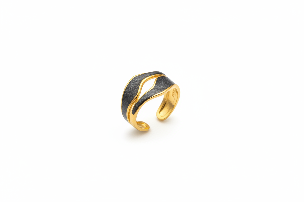 Lustre of Love gold and black stylish ring made of stainless steel adjustable size for a perfect fit