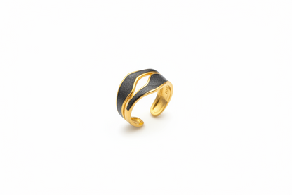 Lustre of Love gold and black stylish ring made of stainless steel adjustable size for a perfect fit
