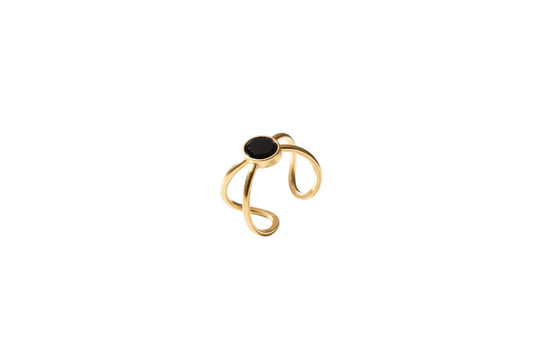 Black Stone Stainless Steel Adjustable Size Ring
