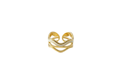 Gold Plated White Enamel Stainless Steel Adjustable Size Ring