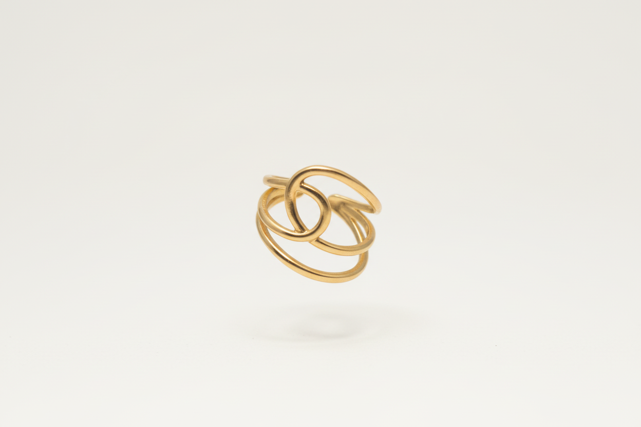 Lustre of Love gold ring featuring a unique design with stainless steel adjustable size for comfortable wear