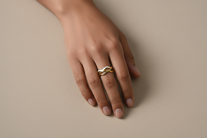 Lustre of Love elegant ring in gold featuring stainless steel adjustable size design for stylish comfort