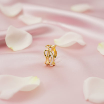 Lustre of Love Stainless Steel Adjustable Size Ring with Elegant Design on Soft Pink Fabric