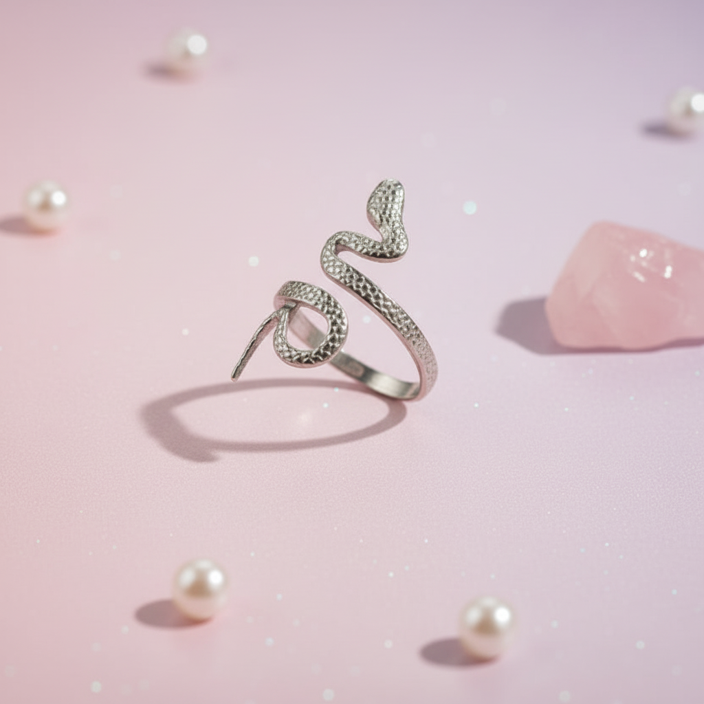 Lustre of Love snake ring in stainless steel adjustable size, elegantly designed with a textured finish