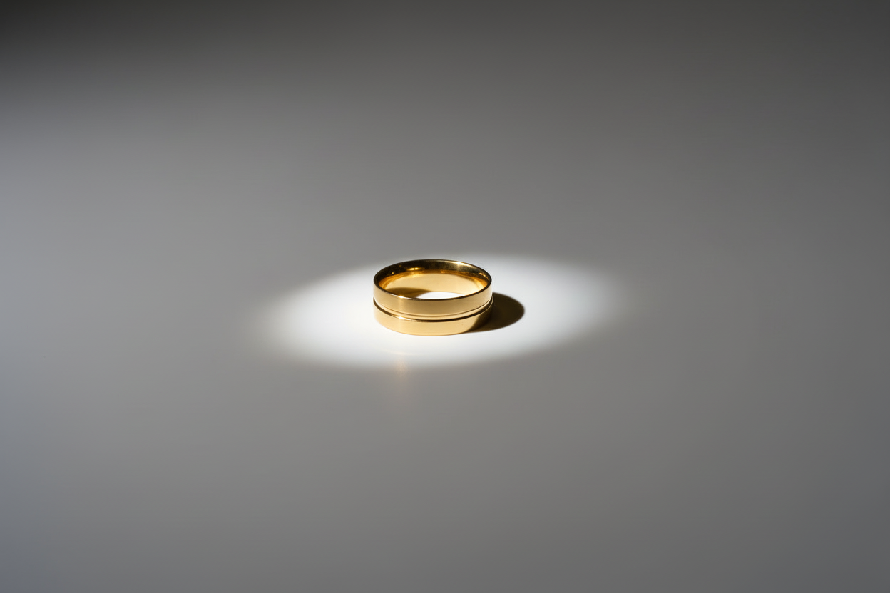Sleek Lustre of Love stainless steel gold ring for men featuring a polished finish.