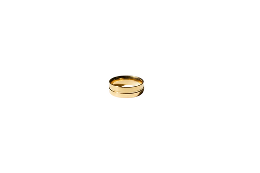 Sleek Lustre of Love stainless steel gold ring for men featuring a polished finish.