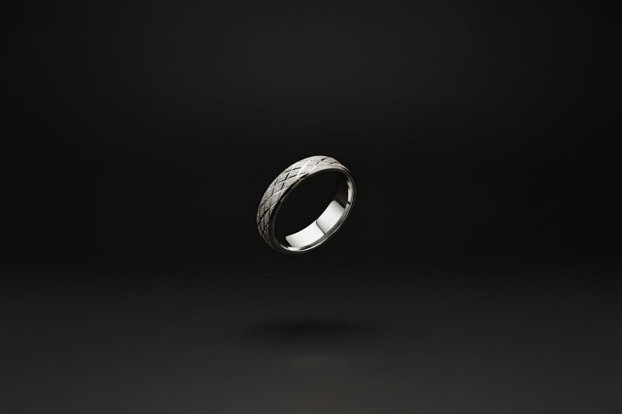 Stainless steel silver ring with an elegant textured design for stylish accessorizing