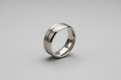 Lustre of Love stainless steel silver ring for men with a sleek, modern design and subtle grooves