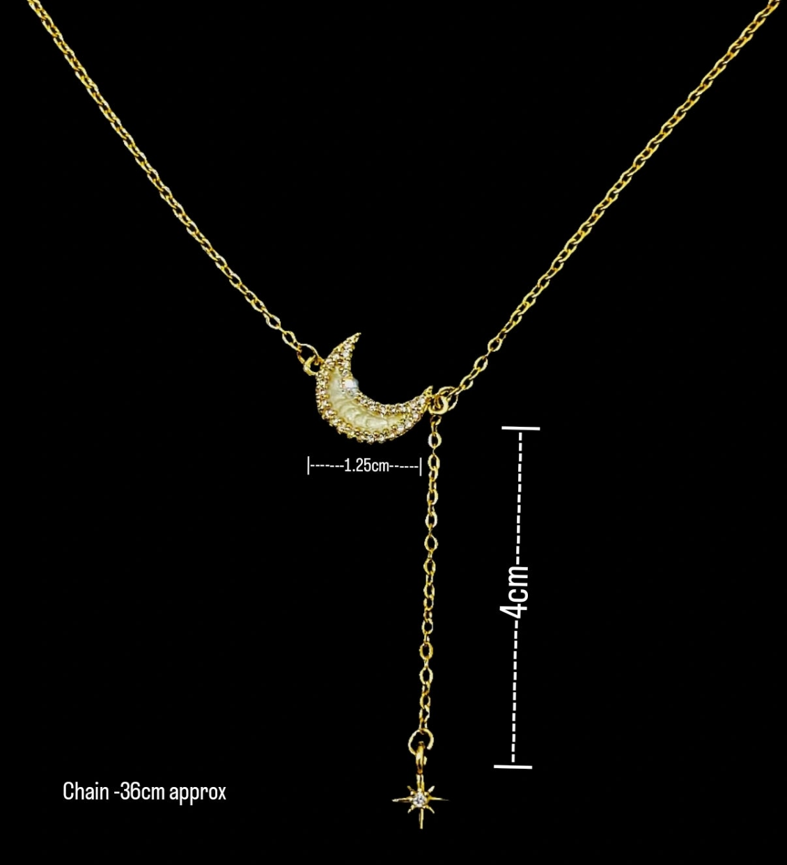 Lustre of Love gold necklace with crescent moon and star pendant on 36cm chain